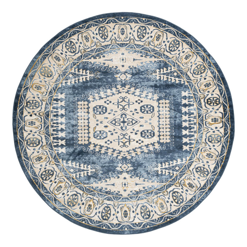 Vern Oriental Area Rug, Round 4'1", Blue