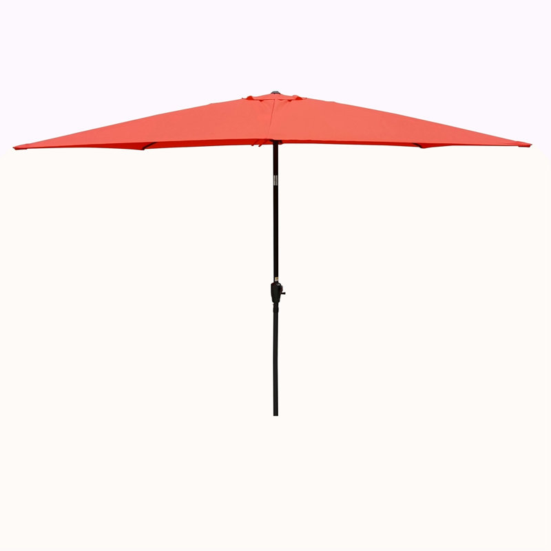 Parasol imperméable d'extérieur 6 x 9 pi avec manivelle et bouton poussoir inclinable sans rabat pour le jardin, Orange