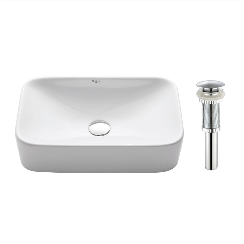 Lavabo de salle de bain rectangulaire en céramique, Nickel satiné