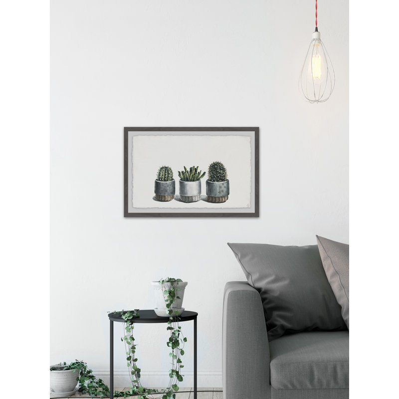 Trio Succulents - Single Picture Frame Painting, 38cm H x 45cm W 