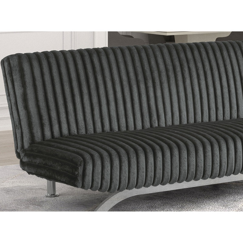Lit futon contemporain gris anthracite, 31 pouces de hauteur, convertible, pieds en métal fini, corps en bois d'ingénierie profondeur 33,5, noyau