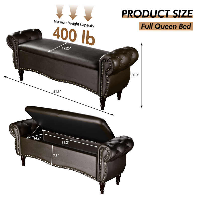 Tolkyn 51.5" Length Upholstered Bench & Ottoman, Black