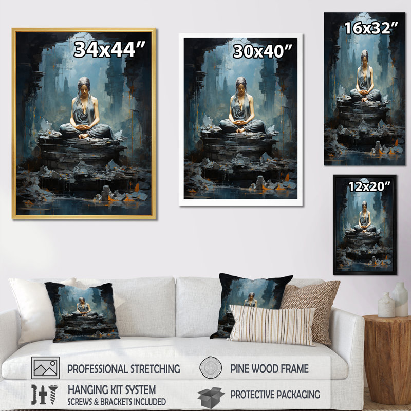 «Dhyan Mudra Hindu Spirituality» - impression, Cadre flottant noir, H 40 po x l 30 po x P 1,5 po