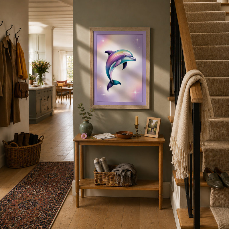 Leaping Dolphin Coastal - Print, A4 - 29.7 x 21.0 cm, Oak