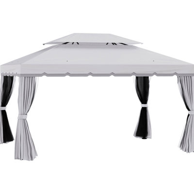 10' X 13' Gazebo, Gray - Rust- Aluminum Structure. Double Roof, Curtains & Netting. 10 Draining Holes. For Outdoor Enjoyment In Lawn, Garden, Backyard Patio Gazebo Canopy, Frame For Deck. Roof Better