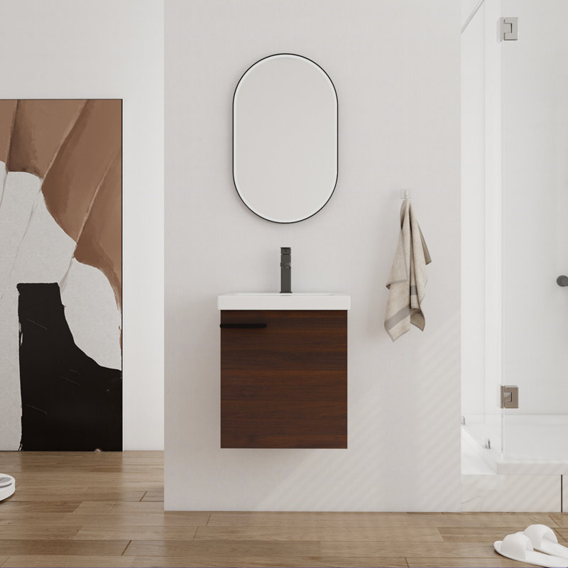 Kasyn 18.44 " W Free Standing Wall Mounted 1 Single Vanity Bathroom Vanity With Ceramic Top, Brown