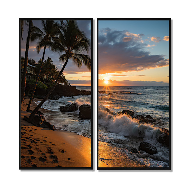 «Aloha Tropical Dreamscape I - Cityscapes Maui», art mural, H 32 po x l 32 po, Noir, noir, noir, noir
