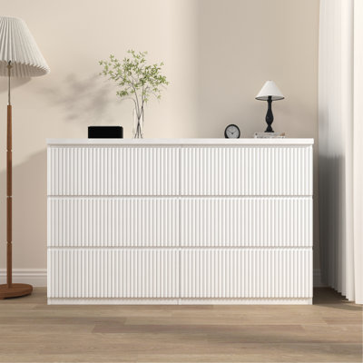 Commode moderne à 6 tiroirs, façades à panneau ondulé, armoire de rangement, commode polyvalente pour chambre à coucher, salon - solution de rangement élégante et spacieuse