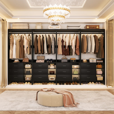 10ft Closet System with Wooden Drawers and Hanging Rods