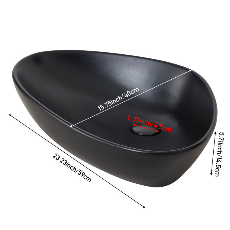 Metro Lane 400mm L x 590mm W Natural Ceramic Circular Sink, Black