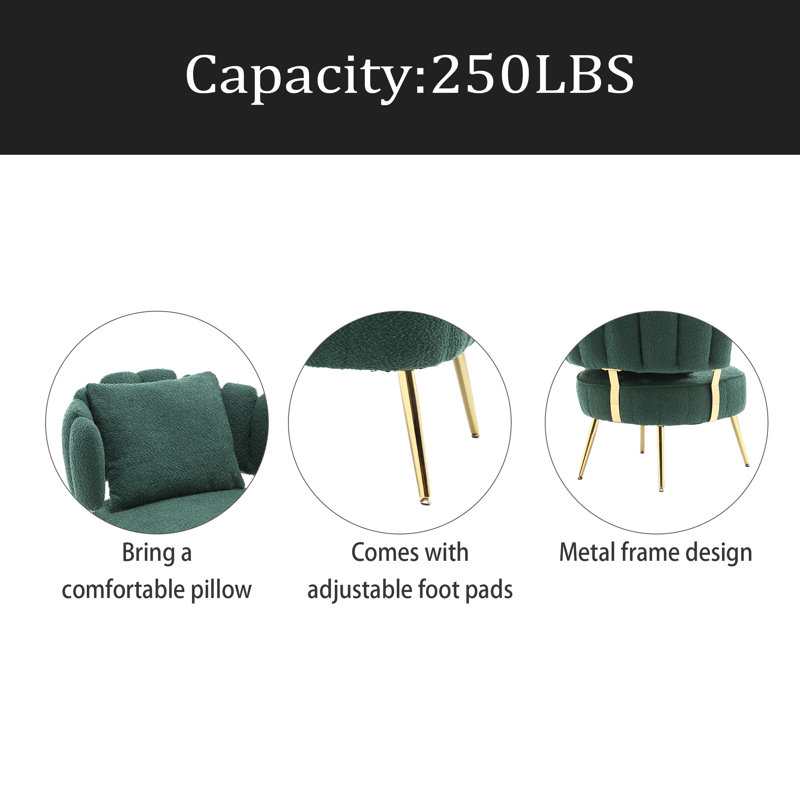 Fauteuil d'appoint rembourré moderne avec cadre en métal Boucle, Boucle émeraude