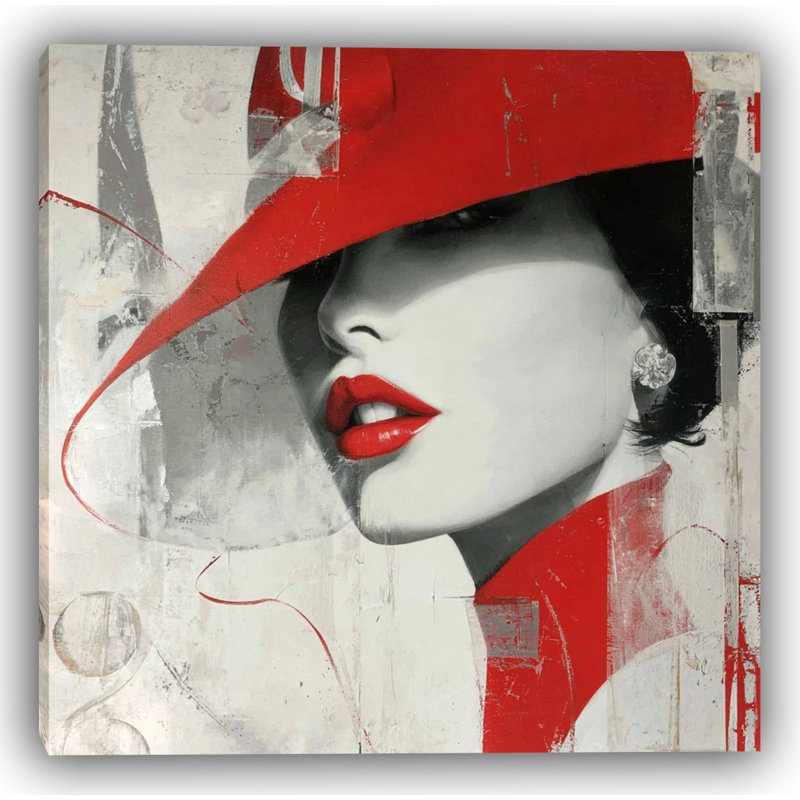 «Red Elegance I - Glamour Woman in Red Hat», art sur toile tendue