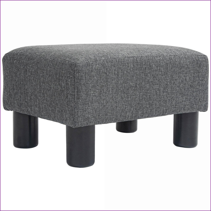 Ottoman Small Foot Rest with Linen Upholstery, Wood Frame, Charcoal Gray for Living Room | Wood | Black, Dark Gray