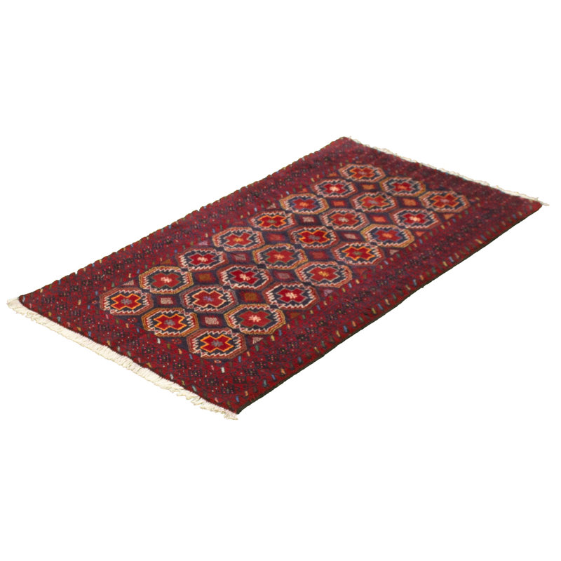 Tapis décoratif en laine rouge noué à la main New Age 3 pi 1 po x 6 pi 4 po one-of-a-kind Berstine