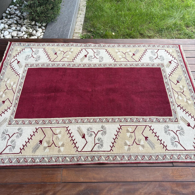 Tapis turc Anatolian rétro tissé à la main en rouge pour la chambre à coucher et le salon