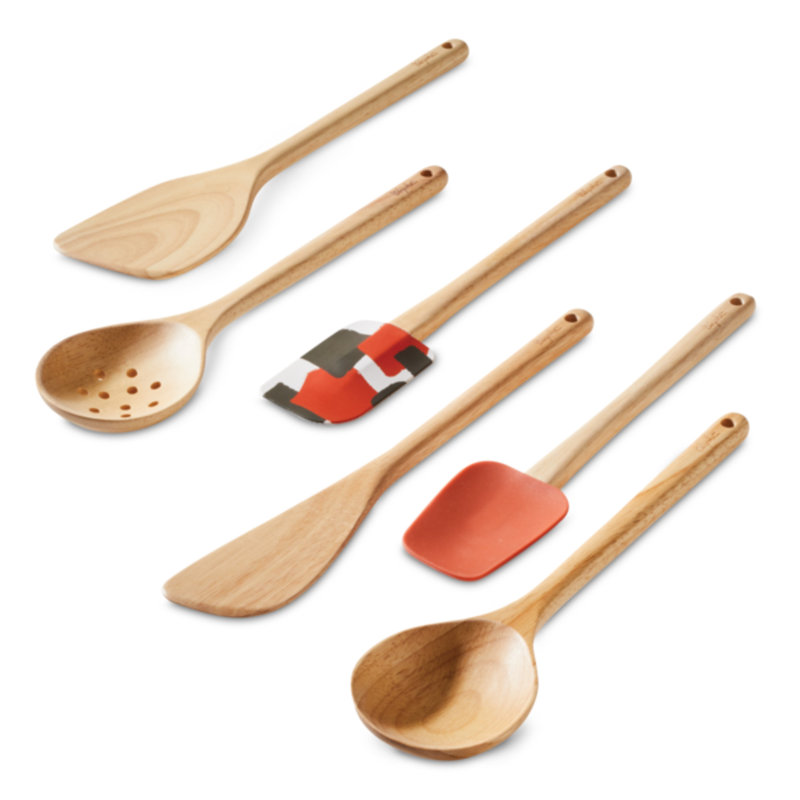 Ayesha Curry 6-Piece Light Wood and Silicone Cooking Utensil Set