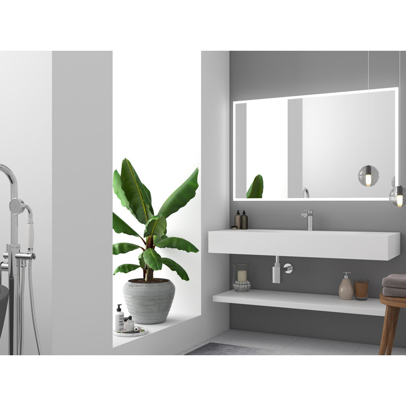 Combinaison de lavabo de salle de bain rectangulaire rectangulaire 48 po et miroir DEL Pyramid, Blanc