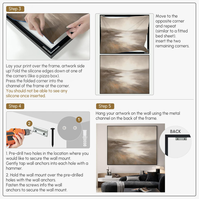 Extra Large Wall Art Fabric Print - Misty Coastal Landscape with Soft Reflections Artwork Decor for Living Room or Bedroom - "Frame Assembly Required (Unfinished Frame)"