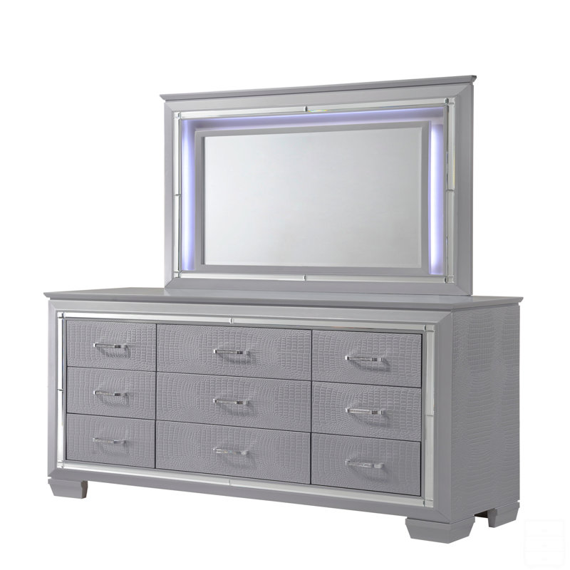 Commode miroir à neuf tiroirs 1 pièce moderne avec quincaillerie de finition chromée