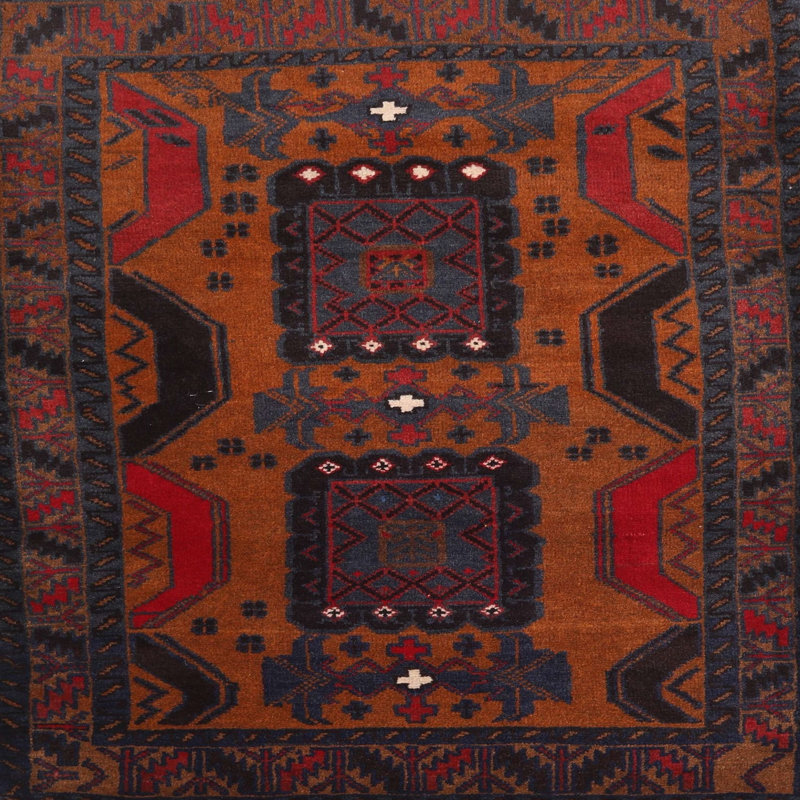 Tapis traditionnel rouge / noir Glore, Carré 5 pi