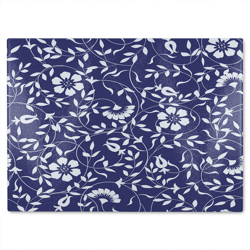 White Flowers On Glass Chopping Board, 28cm L x 20cm W