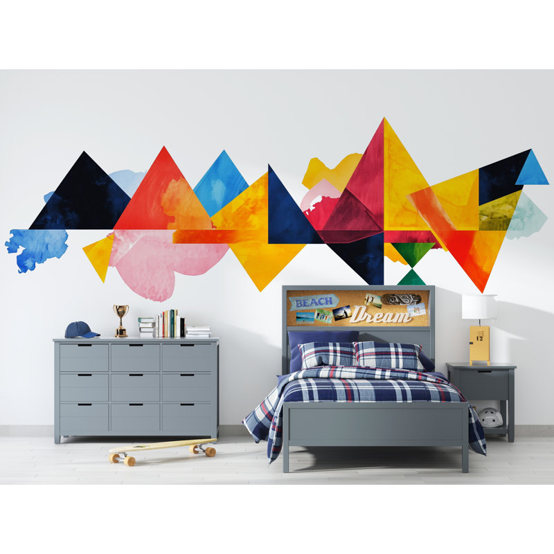 Autocollant mural géométrique coloré, autocollant mural abstrait, décoration murale triangulaire moderne, style milieu du siècle, décoration murale pour salon ou bureau 390 g