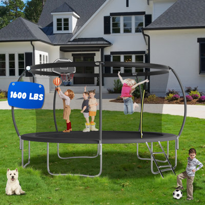14FT Tranpoline for Kids with Safety Enclosure Net Recreational Tranpoline for Adults ASTM Approval Backyard Outdoor Tranpoline with Basketball Hoop