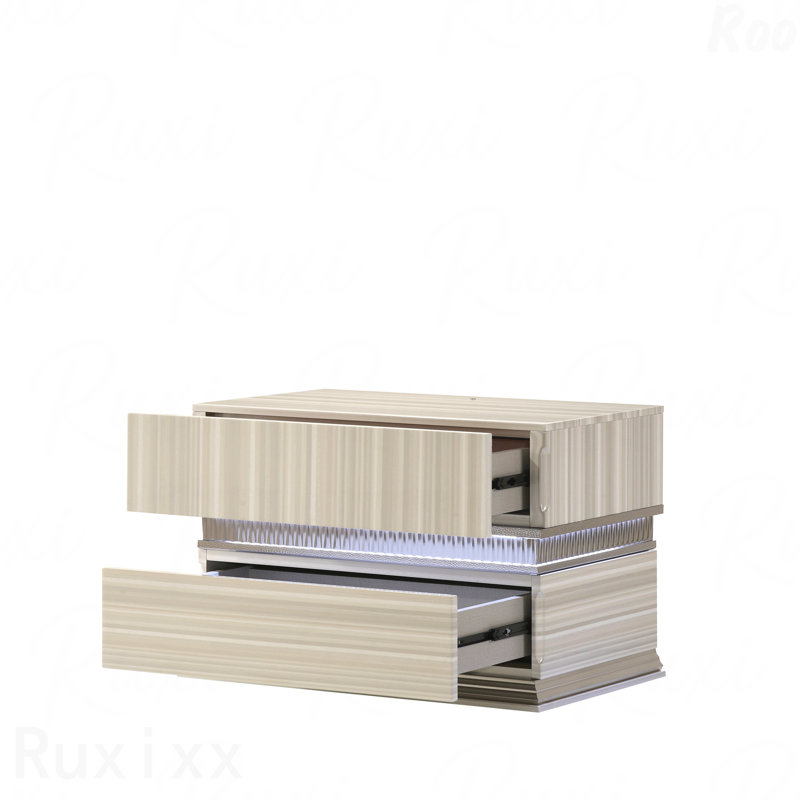 Table de chevet à 2 tiroirs en bois gris, moderne avec DEL et détails linéaires épurés