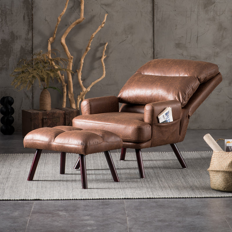 Méridienne large et repose-pieds 29,52 po Hogle, Suède brun foncé, Bois brun foncé