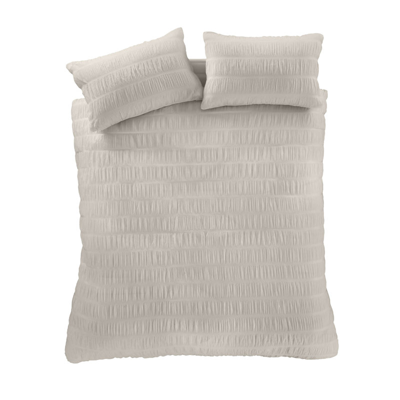 Seersucker Duvet Cover Set with Pillowcases, Super King Duvet Cover + 2 Standard Pillowcases, Natural