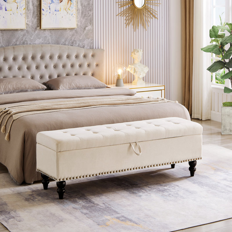 Rachelmarie Upholstered Ottoman, Beige Cotton Linen