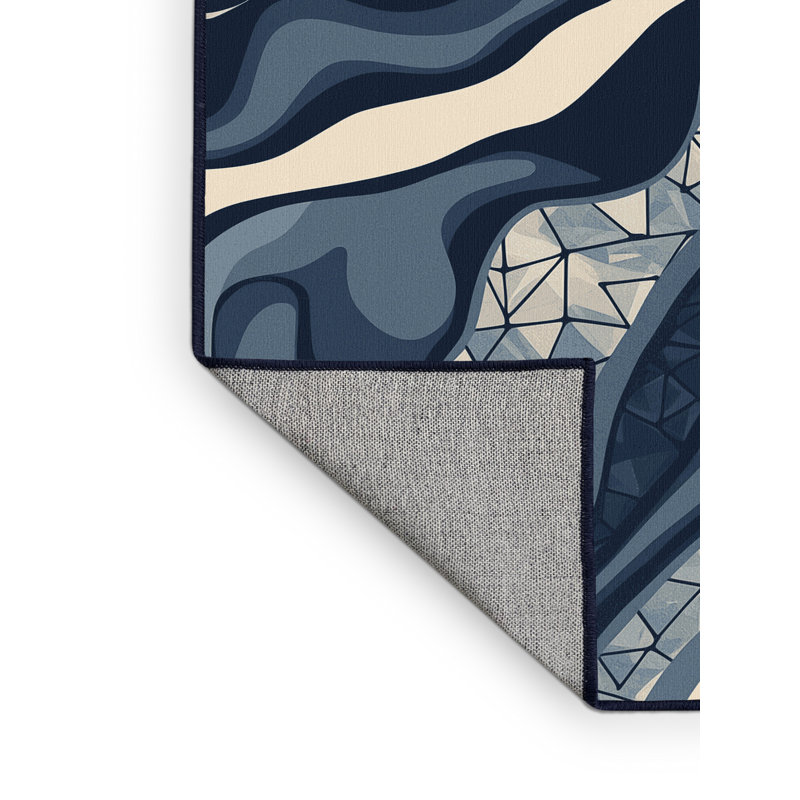 Machine Washable Olney Cupcake Modern Abstract Rug in Gray – Navy Binding, 5x8