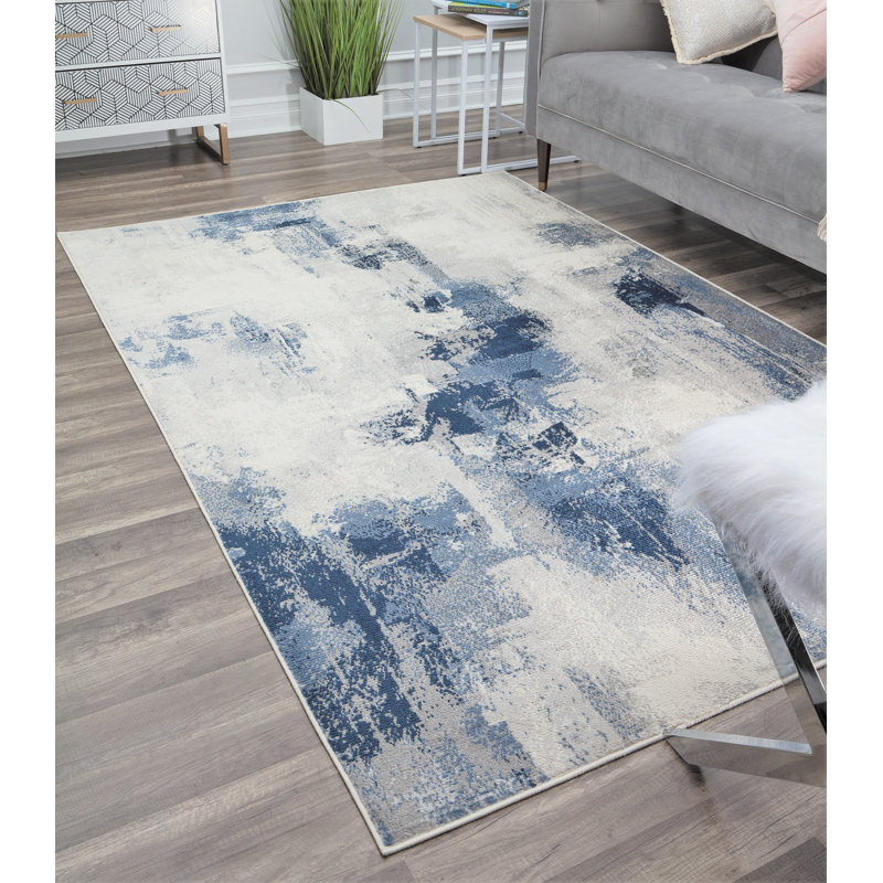 Fitz Gabriel Vintage Tonal Blue Area Rug, Rectangle 5'3" x 7'
