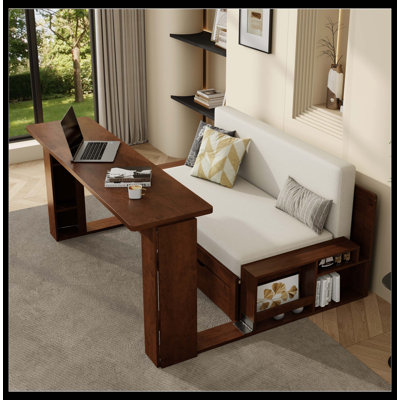 Full Size Daybed With Removable Desk, Storage Drawers & Hydraulic Side Table, Espresso