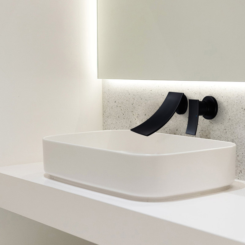 Robinet de salle de bain mural à poignée simple avec drain, Noir mat