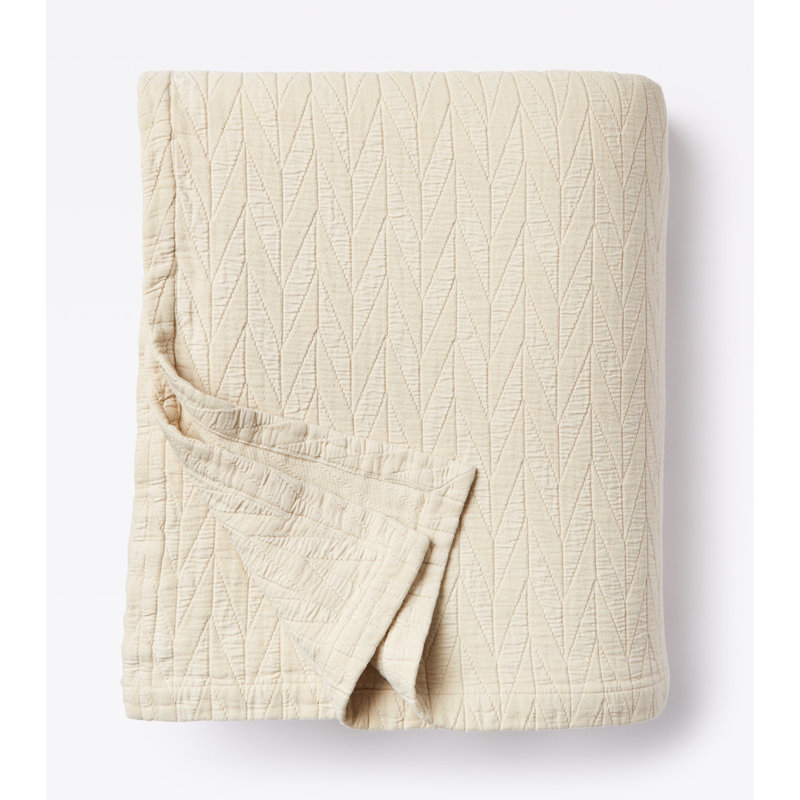 Cotton Matelassé Herringbone Coverlet in Palm, Tan, Queen