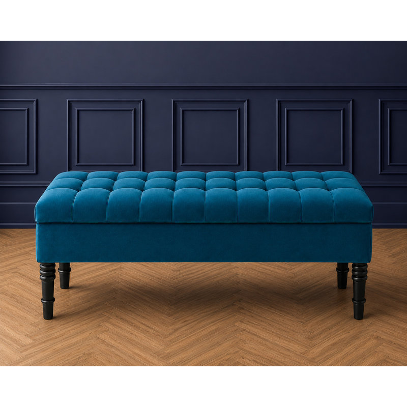 Cubed Tufted Rectangle Ottoman Storage Bench, Upholstered Plush Velvet Shoe Bench with Black Turned Wooden Legs