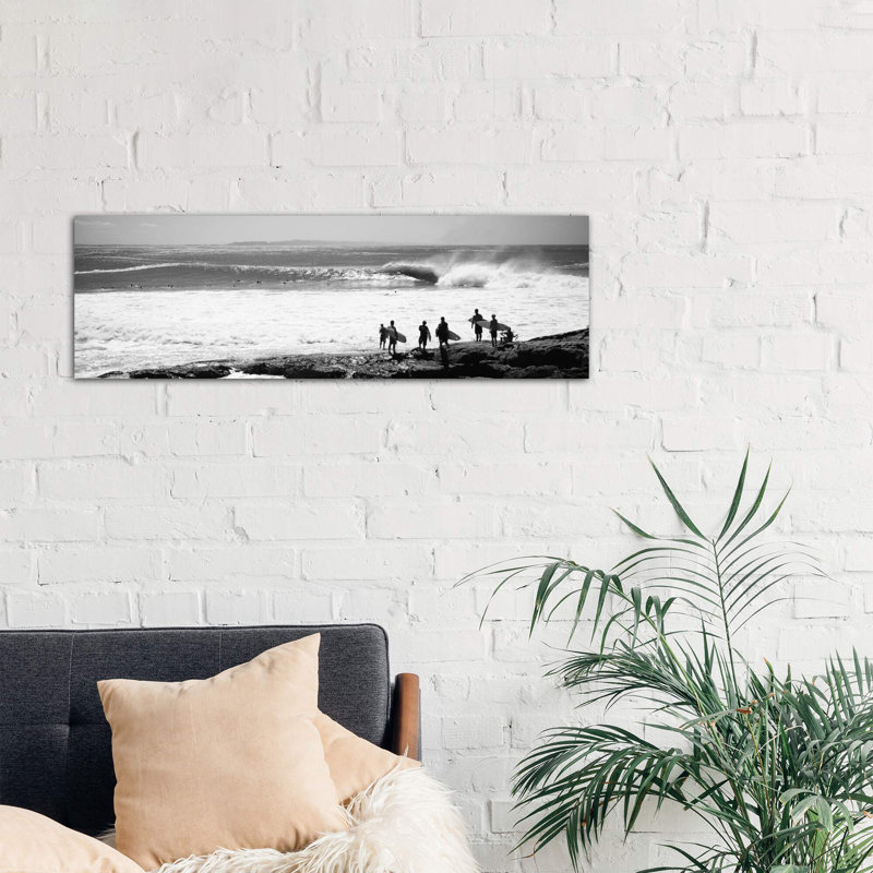 Silhouette of Surfers Standing on the Beach, Australia 1 Piece Panoramic Wall Art on Canvas