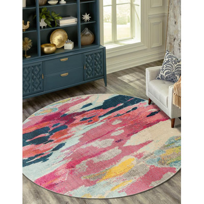 Tapis rose en polypropylène Roshan