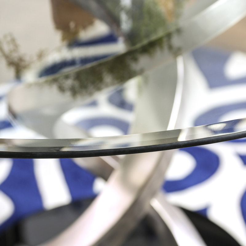Beulah Round Glass Top Metal Base Dining Table