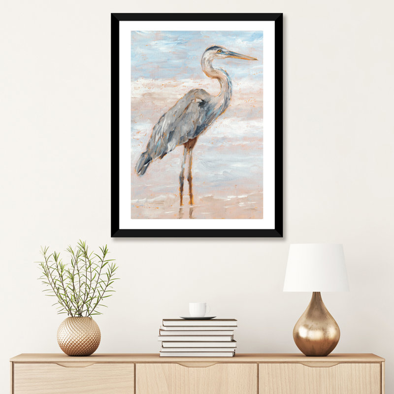 «Beach Heron I» par Ethan Harper - reproduction imprimée, H 16 po x l 24 po x P 1 po, Papier noir