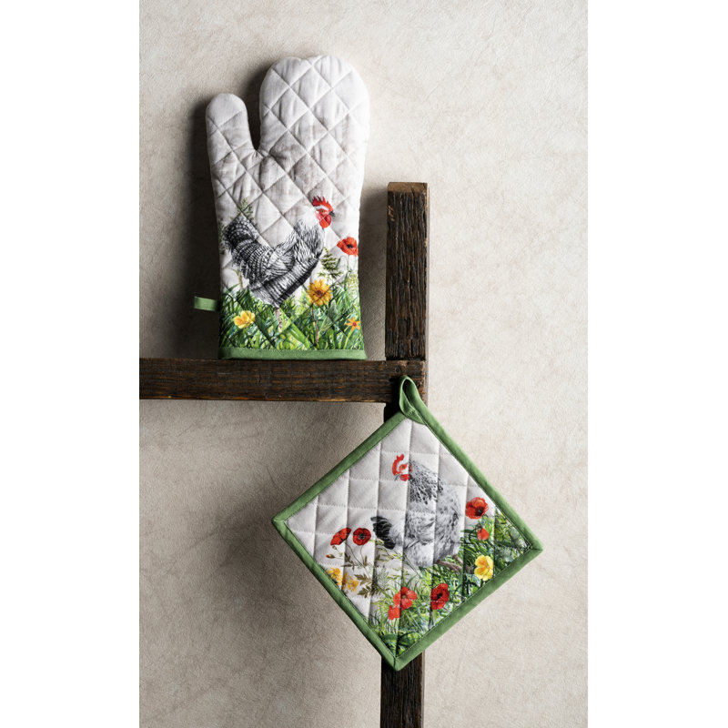 Gant de cuisine + manique 100 % coton Maison d'Hermine Basse Cour - 7,5 po x 13 po et 8 po x 8 po