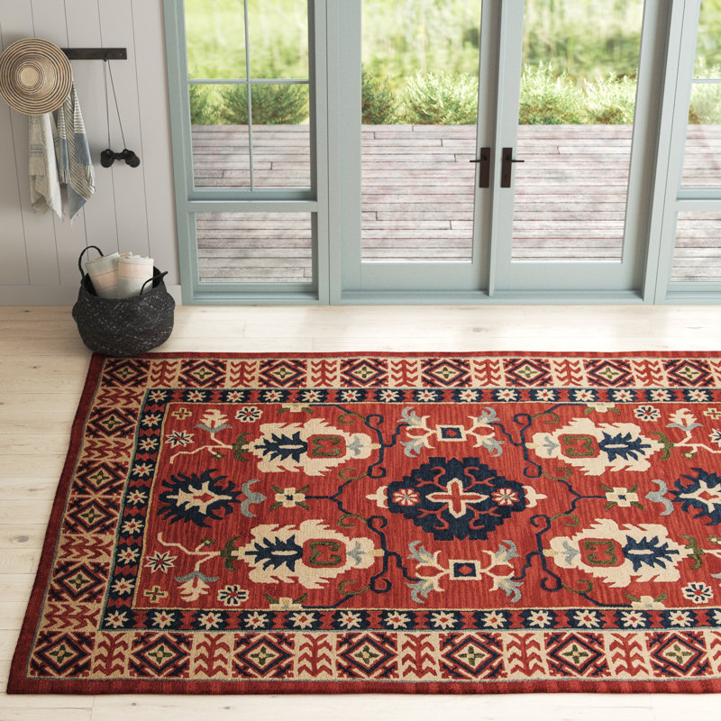 Adrien Oriental Handmade Tufted Wool Red/Beige/Blue Area Rug, Rectangle 3'6" x 5'6"