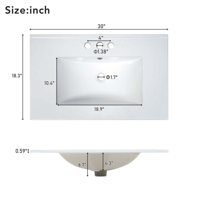 Meuble-lavabo simple 30 po avec comptoir en céramique 0429, Bleu