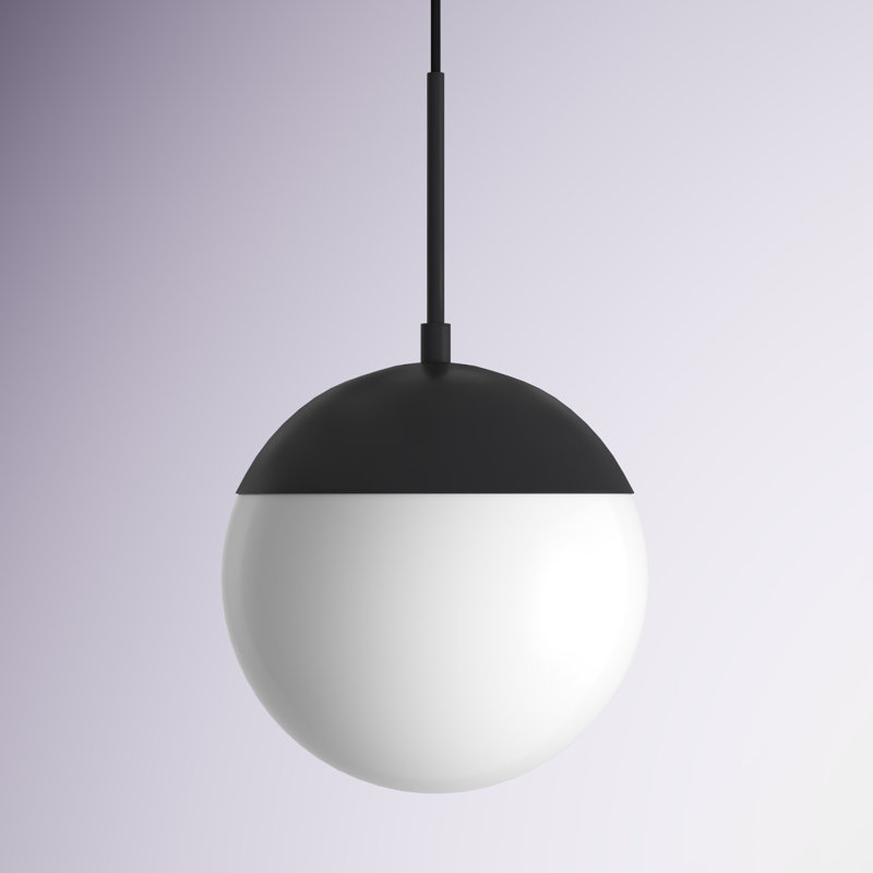 Luminaire suspendu sphère en verre et en métal 1 lumière Bulera, Noir, H 175 po x l 8 po x P 8 po