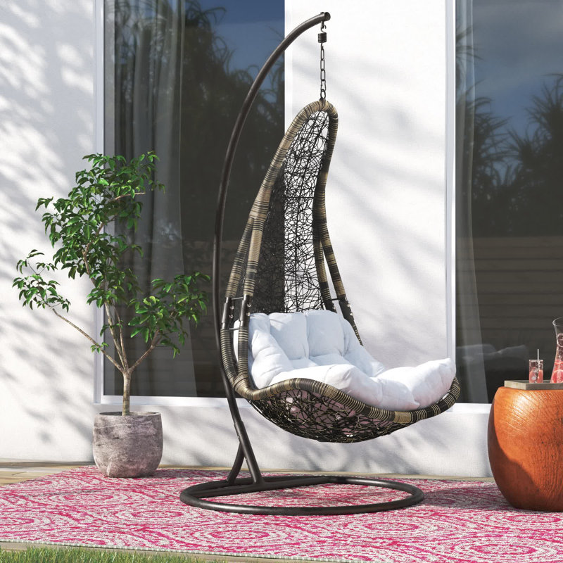 Black Mocha Wicker Rattan Outdoor Hanging Swing Chair with Stand