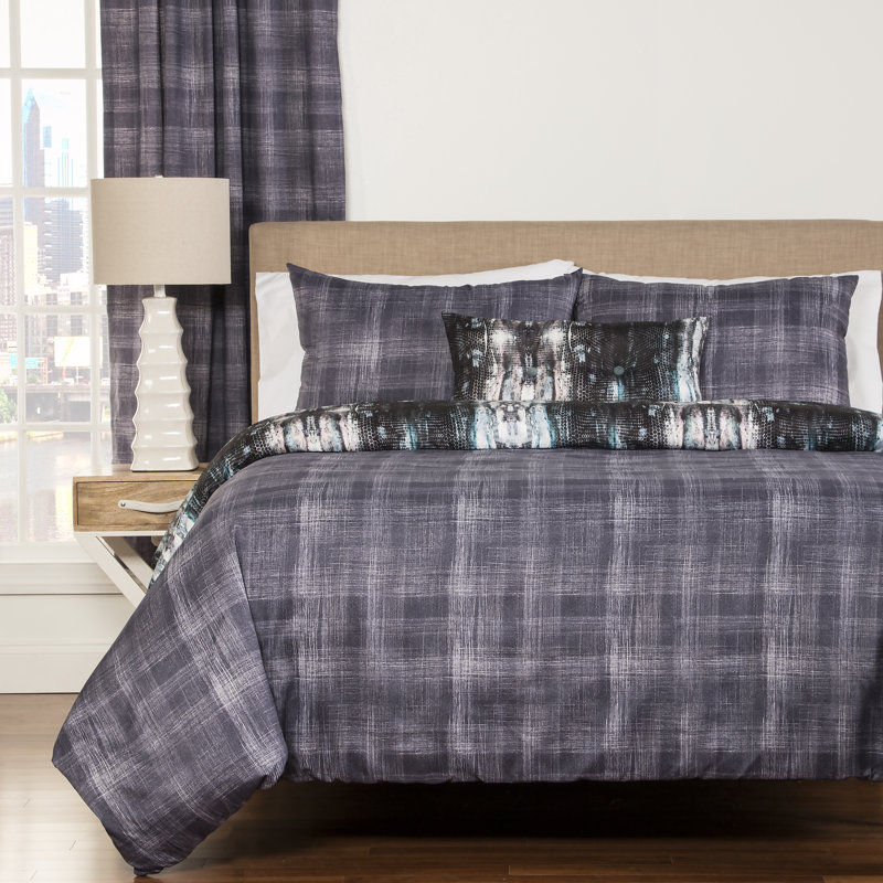 Python Modern & Contemporary Polyester Abstract Duvet Cover, King Duvet Cover + 3 Additional Pieces
