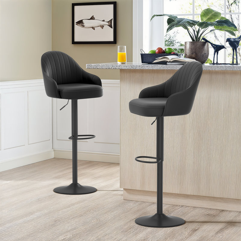 Tabourets de bar pivotants en cuir synthétique, tabourets de bar réglables à hauteur de comptoir avec dossier et repose-pieds
