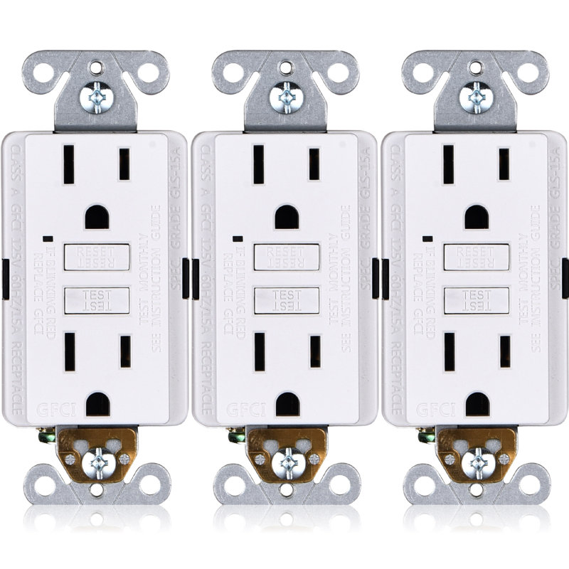 Prise de courant de 15 ampères GFCI, Blanc, Paquet de 3