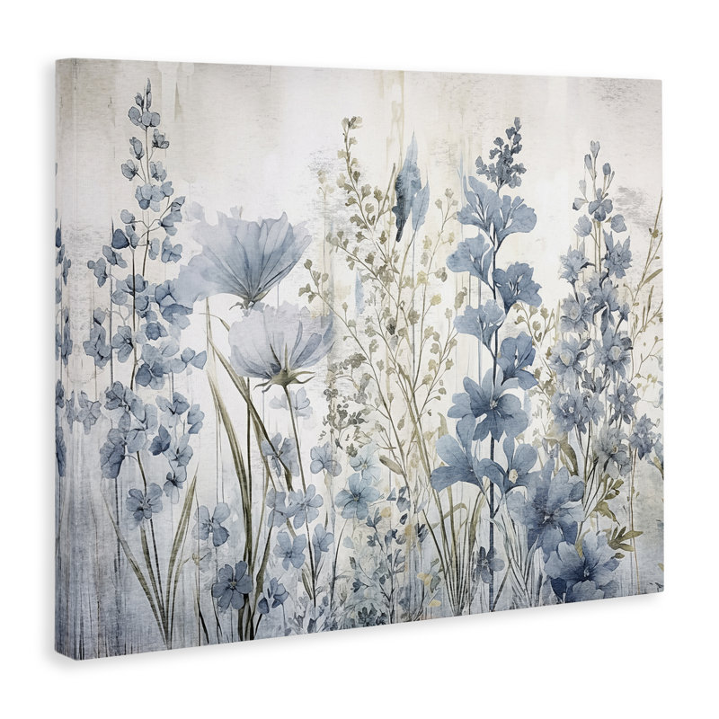 «Blue Nature Blooms», art mural sur toile par Sasha, H 36 po x l 48 po